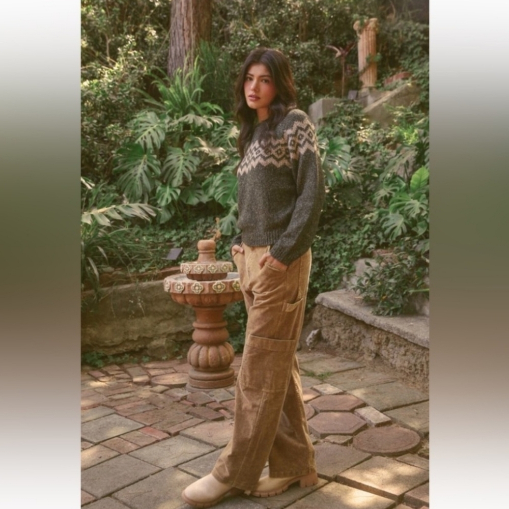 Hem & Thread Brown Wide Leg Corduroy Pants